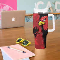 Albania Eagle Tumbler With Handle National Emblem Grunge Pattern - Wonder Print Shop