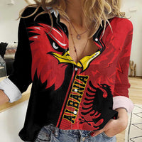 Albania Eagle Women Casual Shirt National Emblem Grunge Pattern - Wonder Print Shop