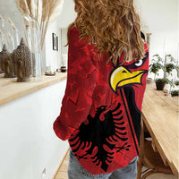 Albania Eagle Women Casual Shirt National Emblem Grunge Pattern - Wonder Print Shop