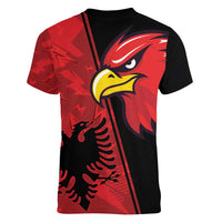 Albania Eagle Women V-Neck T-Shirt National Emblem Grunge Pattern - Wonder Print Shop