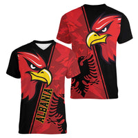 Albania Eagle Women V-Neck T-Shirt National Emblem Grunge Pattern - Wonder Print Shop