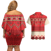 Folk Albanian Patterns Eagle Couples Matching Off Shoulder Short Dress and Hawaiian Shirt - Wonder Print Shop