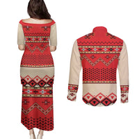 Folk Albanian Patterns Eagle Couples Matching Puletasi and Long Sleeve Button Shirt - Wonder Print Shop