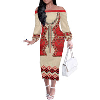 Folk Albanian Patterns Eagle Family Matching Off The Shoulder Long Sleeve Dress and Hawaiian Shirt - Wonder Print Shop