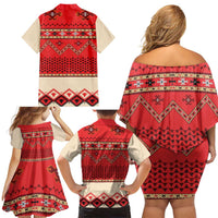 Folk Albanian Patterns Eagle Family Matching Off Shoulder Short Dress and Hawaiian Shirt - Wonder Print Shop