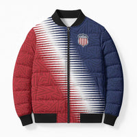 Custom USA Soccer Spirit Bomber Puffer Jacket Abstract Stars Style - Wonder Print Shop
