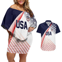 Custom USA Soccer Couples Matching Off Shoulder Short Dress and Hawaiian Shirt Play With Pride - Wonder Print Shop