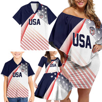 Custom USA Soccer Family Matching Off Shoulder Short Dress and Hawaiian Shirt Play With Pride - Wonder Print Shop