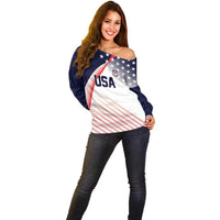 Custom USA Soccer Off Shoulder Sweater Play With Pride - Wonder Print Shop