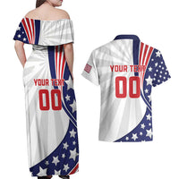 Custom United States Ice Hockey Couples Matching Off Shoulder Maxi Dress and Hawaiian Shirt USA Go Champions