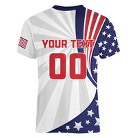 Custom United States Ice Hockey Women V-Neck T-Shirt USA Go Champions