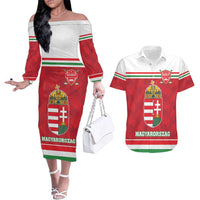 Custom Hungary Hockey Couples Matching Off The Shoulder Long Sleeve Dress and Hawaiian Shirt Magyarorszag Sporty Style