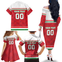 Custom Hungary Hockey Family Matching Off The Shoulder Long Sleeve Dress and Hawaiian Shirt Magyarorszag Sporty Style