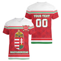 Custom Hungary Hockey Women V-Neck T-Shirt Magyarorszag Sporty Style
