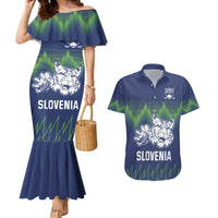 Custom Slovenia Hockey Couples Matching Mermaid Dress and Hawaiian Shirt Slovenija Lynx Mascot