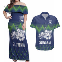 Custom Slovenia Hockey Couples Matching Off Shoulder Maxi Dress and Hawaiian Shirt Slovenija Lynx Mascot