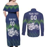 Custom Slovenia Hockey Couples Matching Off Shoulder Maxi Dress and Long Sleeve Button Shirt Slovenija Lynx Mascot