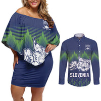 Custom Slovenia Hockey Couples Matching Off Shoulder Short Dress and Long Sleeve Button Shirt Slovenija Lynx Mascot