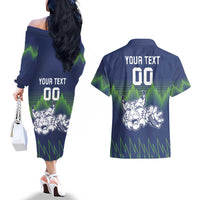 Custom Slovenia Hockey Couples Matching Off The Shoulder Long Sleeve Dress and Hawaiian Shirt Slovenija Lynx Mascot