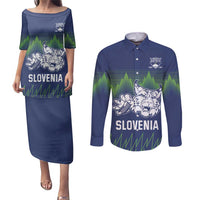 Custom Slovenia Hockey Couples Matching Puletasi and Long Sleeve Button Shirt Slovenija Lynx Mascot