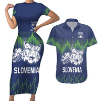 Custom Slovenia Hockey Couples Matching Short Sleeve Bodycon Dress and Hawaiian Shirt Slovenija Lynx Mascot