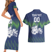 Custom Slovenia Hockey Couples Matching Short Sleeve Bodycon Dress and Hawaiian Shirt Slovenija Lynx Mascot