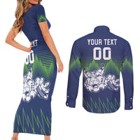Custom Slovenia Hockey Couples Matching Short Sleeve Bodycon Dress and Long Sleeve Button Shirt Slovenija Lynx Mascot