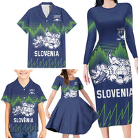 Custom Slovenia Hockey Family Matching Long Sleeve Bodycon Dress and Hawaiian Shirt Slovenija Lynx Mascot