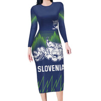Custom Slovenia Hockey Family Matching Long Sleeve Bodycon Dress and Hawaiian Shirt Slovenija Lynx Mascot