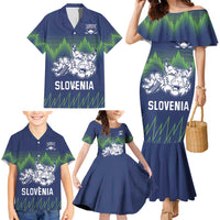 Custom Slovenia Hockey Family Matching Mermaid Dress and Hawaiian Shirt Slovenija Lynx Mascot