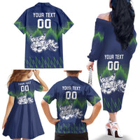 Custom Slovenia Hockey Family Matching Off The Shoulder Long Sleeve Dress and Hawaiian Shirt Slovenija Lynx Mascot