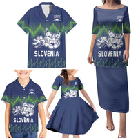 Custom Slovenia Hockey Family Matching Puletasi and Hawaiian Shirt Slovenija Lynx Mascot