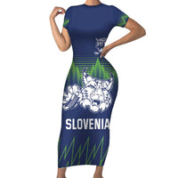 Custom Slovenia Hockey Family Matching Short Sleeve Bodycon Dress and Hawaiian Shirt Slovenija Lynx Mascot