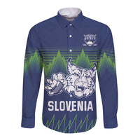 Custom Slovenia Hockey Long Sleeve Button Shirt Slovenija Lynx Mascot