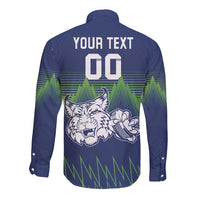 Custom Slovenia Hockey Long Sleeve Button Shirt Slovenija Lynx Mascot