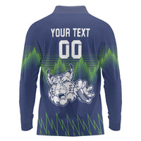 Custom Slovenia Hockey Long Sleeve Polo Shirt Slovenija Lynx Mascot