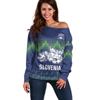 Custom Slovenia Hockey Off Shoulder Sweater Slovenija Lynx Mascot