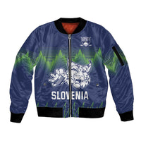 Custom Slovenia Hockey Sleeve Zip Bomber Jacket Slovenija Lynx Mascot