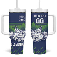 Custom Slovenia Hockey Tumbler With Handle Slovenija Lynx Mascot