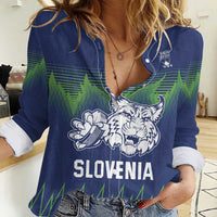 Custom Slovenia Hockey Women Casual Shirt Slovenija Lynx Mascot