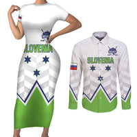 Custom Slovenia Hockey Couples Matching Short Sleeve Bodycon Dress and Long Sleeve Button Shirt Risi Go Champions