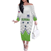 Custom Slovenia Hockey Family Matching Off The Shoulder Long Sleeve Dress and Hawaiian Shirt Risi Go Champions