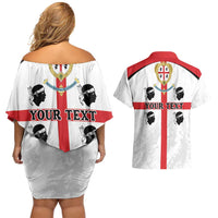 Personalized Sardinia Couples Matching Off Shoulder Short Dress and Hawaiian Shirt Flag Style