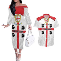 Personalized Sardinia Couples Matching Off The Shoulder Long Sleeve Dress and Hawaiian Shirt Flag Style