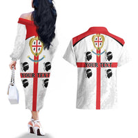 Personalized Sardinia Couples Matching Off The Shoulder Long Sleeve Dress and Hawaiian Shirt Flag Style