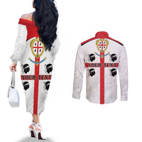 Personalized Sardinia Couples Matching Off The Shoulder Long Sleeve Dress and Long Sleeve Button Shirt Flag Style