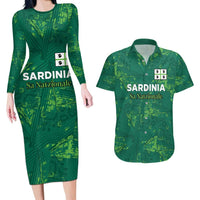 Custom Sardinia Football Couples Matching Long Sleeve Bodycon Dress and Hawaiian Shirt Natzionale sarda de Bocia