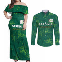 Custom Sardinia Football Couples Matching Off Shoulder Maxi Dress and Long Sleeve Button Shirt Natzionale sarda de Bocia