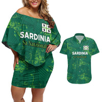 Custom Sardinia Football Couples Matching Off Shoulder Short Dress and Hawaiian Shirt Natzionale sarda de Bocia
