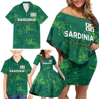 Custom Sardinia Football Family Matching Off Shoulder Short Dress and Hawaiian Shirt Natzionale sarda de Bocia